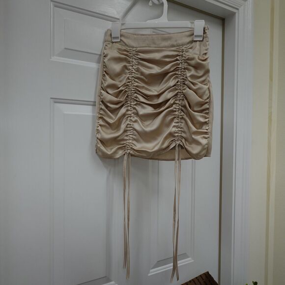 Stella Dallas mini SKIRT womens SMALL ruched scrunched beige Y2k club party rave - Picture 3 of 12